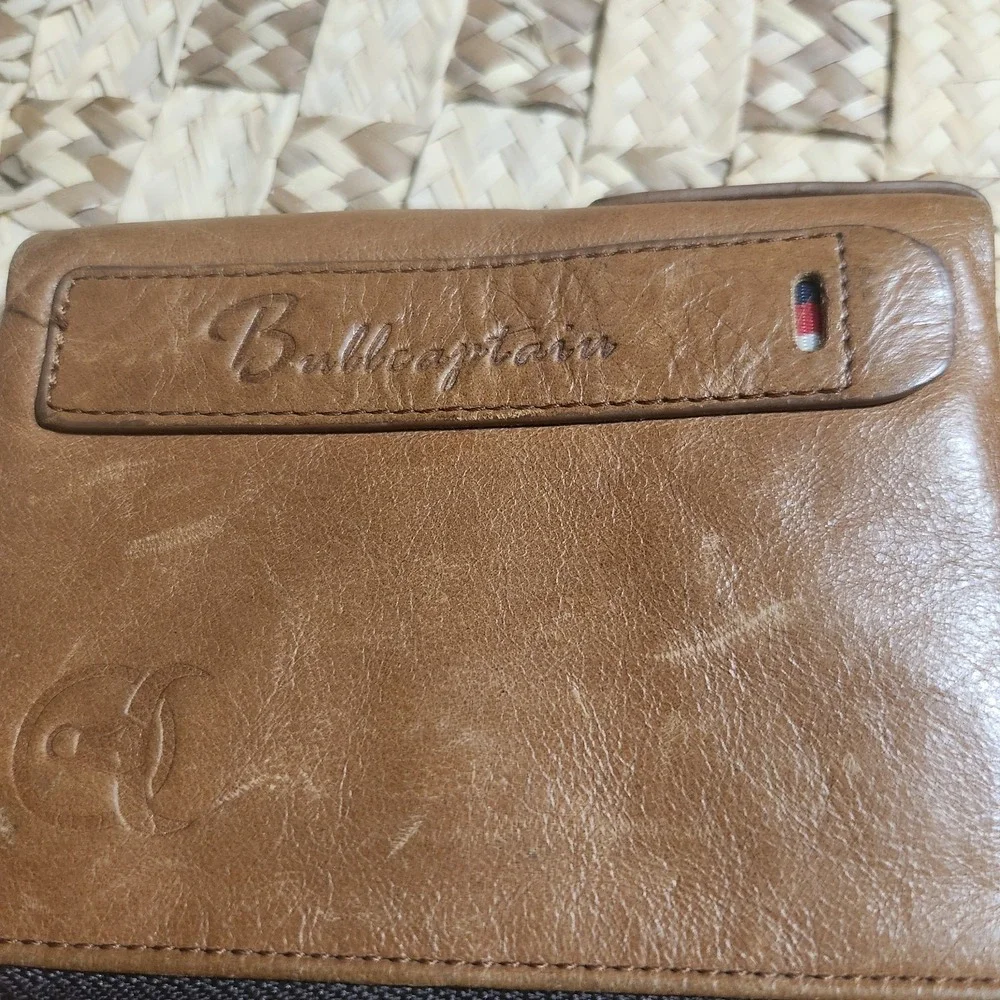 Vintage Bellcoaptain Genuine Leather Bifold Wallet Brown Zip Around Organizer...